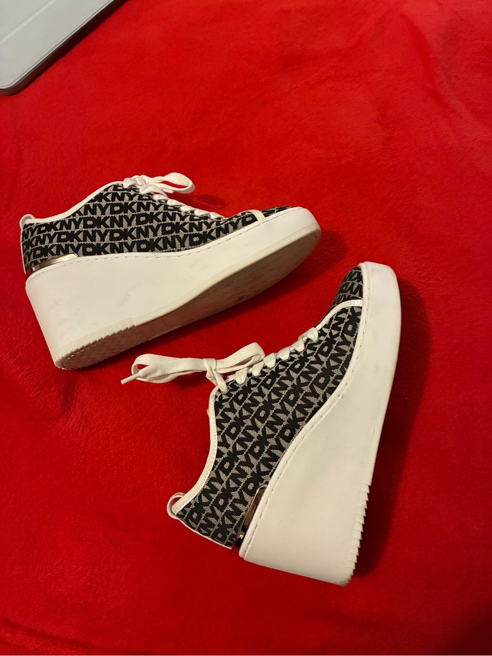 DKNY Logo Platform Sneakers with White Soles